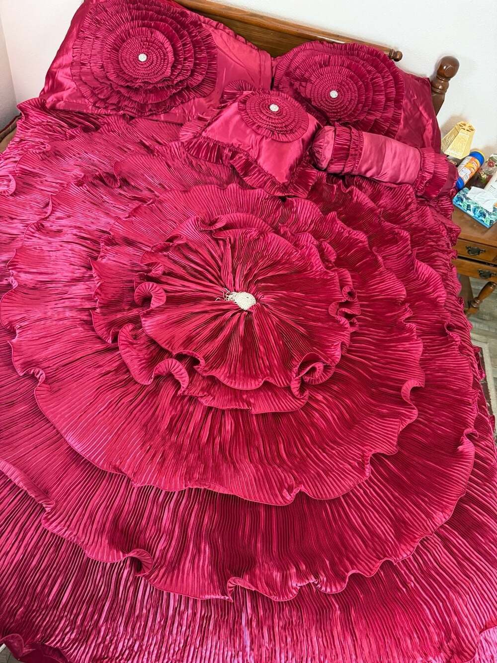 Satin flower & Rhinestones Comforter Set - Picture 2 of 7